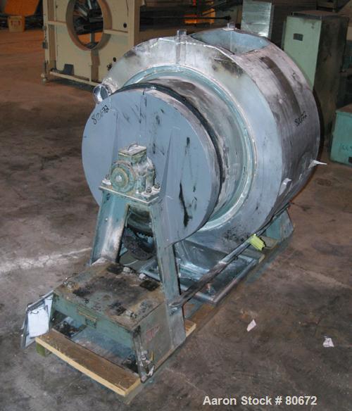 Used Paul O Abbe Pebble Mill, Model PM-5A. 304 Stainless steel, ceramic lined non-jacketed chamber 37" diameter x 48" long, 166 total gallon capacity. 8" x 10" Charge port with cover. Includes dust h...