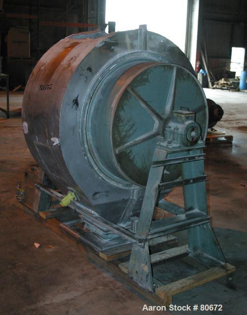Used Paul O Abbe Pebble Mill, Model PM-5A. 304 Stainless steel, ceramic lined non-jacketed chamber 37" diameter x 48" long, 166 total gallon capacity. 8" x 10" Charge port with cover. Includes dust h...