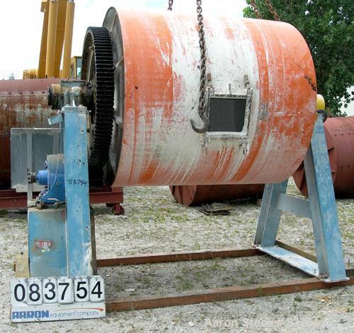 USED: Paul O Abbe Pebble Mill, carbon steel. Non-jacketed, high density porcelain lined chamber 6' diameter x 6' long. 16" x 12" opening with cover, built-in discharge arrangement with a grate and a ...