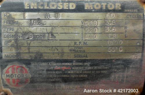 Used U.S. Stoneware Ceramic Ball Mill, 24" diameter x 24" long. Approximate 46 gallon capacity. 8-1/2" inlet/outlet with cover. Driven by a 1 hp, 3/60/208-220/440 volt, 1800 rpm XP motor. Mounted on ...