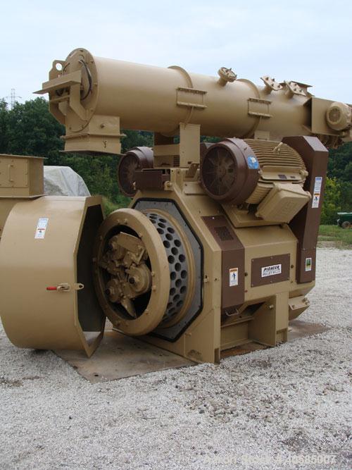 Used Bliss Pioneer 34" Pellet Mill. 400 hp, new belts, bearings, die, rolls and paint. Manufactured 1999. Includes stainless steel feeders, conditioners, feed cones and doors. Reported to be recondit...