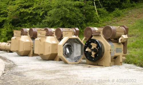 Used 34" Bliss Pioneer Pellet Mill, 400 hp, new belts, bearings, die, rolls and paint. Mfg 1998. Includes stainless steel feeders, conditioners, feed cones and doors. Reported to be reconditioned.