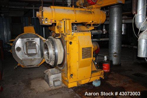 Used Buhler DPAA Pellet Mill. Total capacity 7.5 t/hour, total throughput performance 47 m3/hour, press rolls 12.5 x 7.1" (320 x 182 mm), form diameter/width 26/7" (660/178 mm), main motor performanc...