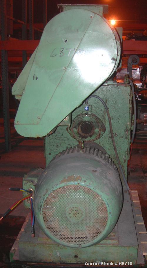 Used California Pellet Mill, Model 2000, Carbon Steel. 2 approximate 7" diameter rollers, 16" diameter x 10" deep cutting chamber, 1/8" diameter screen holes. Adjustable side wall blade cutter. Drive...
