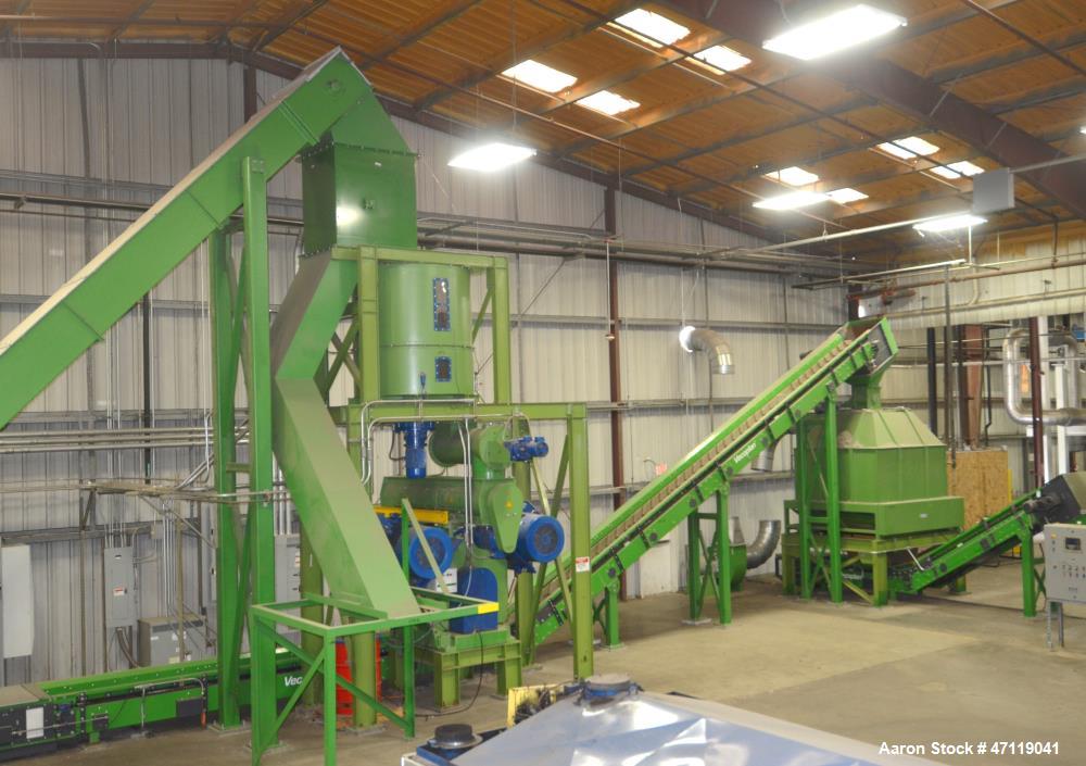Used Munch Pellet Mill System Consisting Of: (1) Vecoplan incline feed conveyor, approximate 60" wide x 26 long, approximate 168" discharge height, driven by a 5hp gear motor, (1) Ensign dosing hoppe...