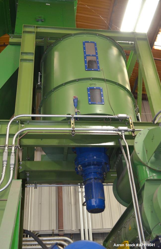 Used Munch Pellet Mill System Consisting Of: (1) Vecoplan incline feed conveyor, approximate 60" wide x 26 long, approximate 168" discharge height, driven by a 5hp gear motor, (1) Ensign dosing hoppe...