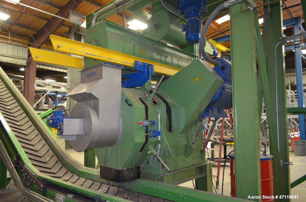 Used Munch Pellet Mill System Consisting Of: (1) Vecoplan incline feed conveyor, approximate 60" wide x 26 long, approximate 168" discharge height, driven by a 5hp gear motor, (1) Ensign dosing hoppe...