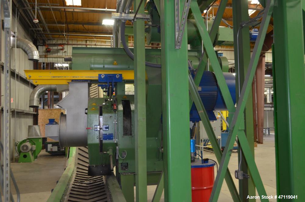 Used Munch Pellet Mill System Consisting Of: (1) Vecoplan incline feed conveyor, approximate 60" wide x 26 long, approximate 168" discharge height, driven by a 5hp gear motor, (1) Ensign dosing hoppe...