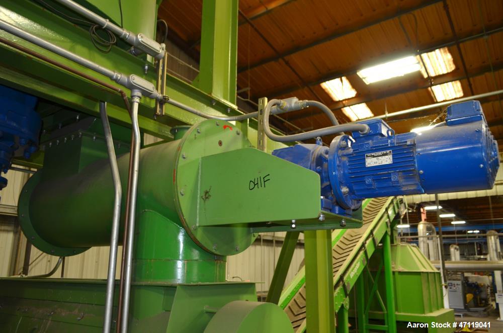 Used Munch Pellet Mill System Consisting Of: (1) Vecoplan incline feed conveyor, approximate 60" wide x 26 long, approximate 168" discharge height, driven by a 5hp gear motor, (1) Ensign dosing hoppe...