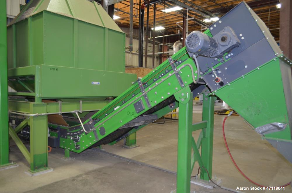 Used Munch Pellet Mill System Consisting Of: (1) Vecoplan incline feed conveyor, approximate 60" wide x 26 long, approximate 168" discharge height, driven by a 5hp gear motor, (1) Ensign dosing hoppe...