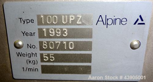 Used Stainless SteelAlpine Laboratory Fines Impact Mill Grinding System, Model 100 UPZ-II