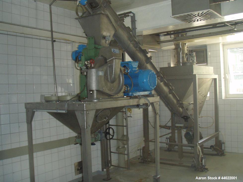 Used Alpine Mill, Model 315UPZ, stainless steel construction. Mill speed 9000 rpm. 29.3 Hp/22 kW motor, 50 Hz, EX. Includes inclined conveyor, hopper and technical documentation. New 1986. Frame moun...