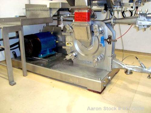 Used Kemutec Universal Mill, Stainless Steel. Approximately 400 mm diameter. Can be used with pin or beater blades. Main motor approximately 7.5 kw belt driven. Includes feeder hopper, Kek stainless ...
