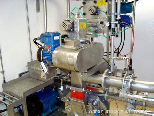 Used Kemutec Universal Mill, Stainless Steel. Approximately 400 mm diameter. Can be used with pin or beater blades. Main motor approximately 7.5 kw belt driven. Includes feeder hopper, Kek stainless ...
