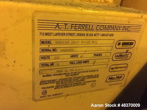 Used- A.T. Ferrel Company Inc.10x10 Roller Mill, Model 92001325
