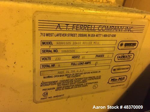 Used A.T. Ferrel Company Inc.10x10 Roller Mill, Model 92001325
