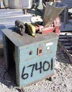 USED: Raymond No 82 screen mill, stainless steel. 8" diameter x 2" wide cutting chamber with 12 stationary hammers. Driven by an approximate 2 hp motor. Screw fed by a 1-1/2" diameter x 7" long screw...