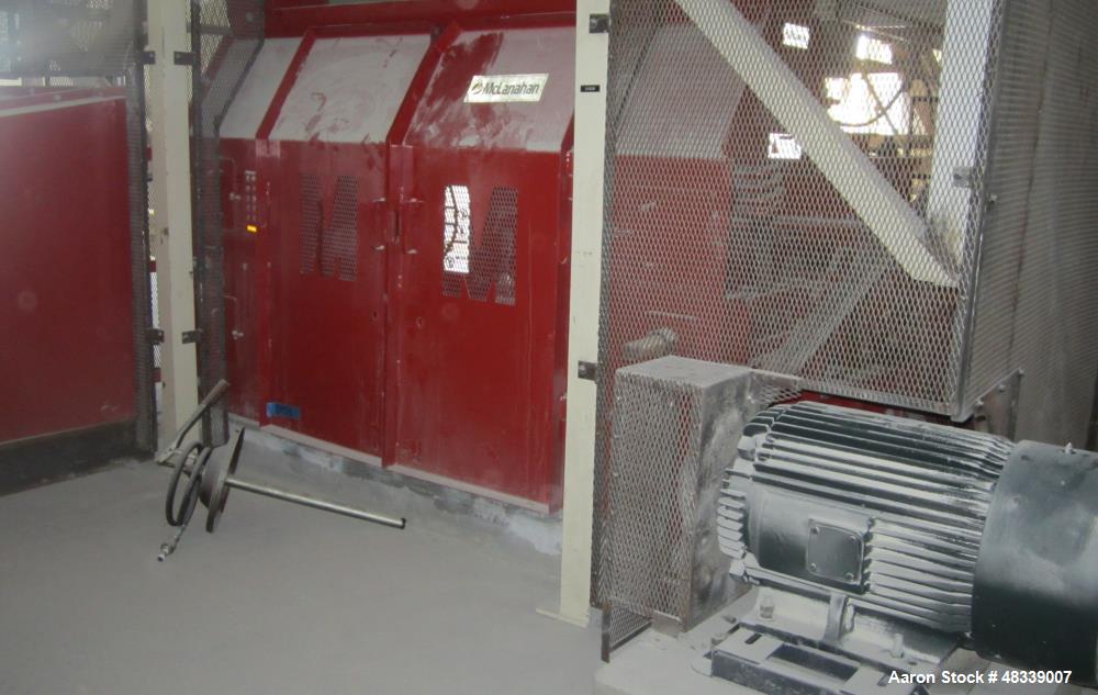 Used McLanahan 24” X 48” Heavy Duty Double Roll Crusher, Part# HDDR2448007, Carbon Steel. Designed for Trona at 700 tons per hour at 85 pounds per cubic foot bulk density. Dual flywheel drive with (2...