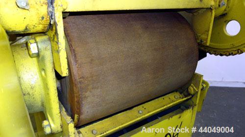 Used Roskamp Roller Mill, Model K, Carbon Steel. (2) Approximately 9" diameter x 12" wide grooved rolls, manually adjustable, 11" X 13" top feed, bottom discharge. Driven by a 7.5 hp, 3/60/230/460 vo...
