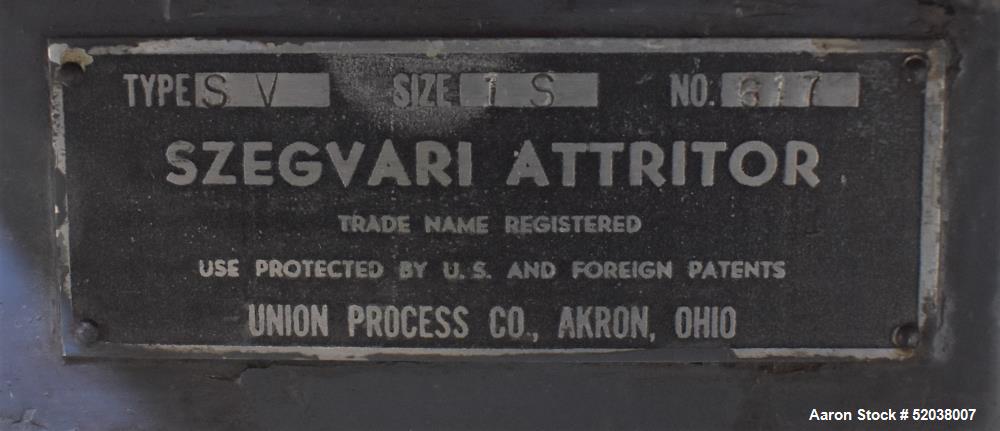 Usado- Proceso de unión Szegvari Serie 1-S Laboratorio Attritor. Capacidad del tanque 1.5 galón, capacidad de trabajo 0.8 ga...