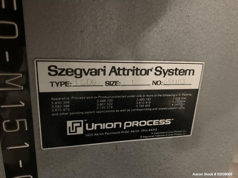 Used- Union Process Szegvari 1-S Series Laboratory Attritor, Model 1SDG. Tank capacity 1.5 gallon, working capacity 0.8 gall...
