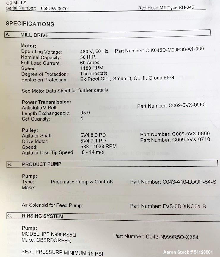 CB Mills RH Series Horizontal Media Mill – Model RH-045 for Sale