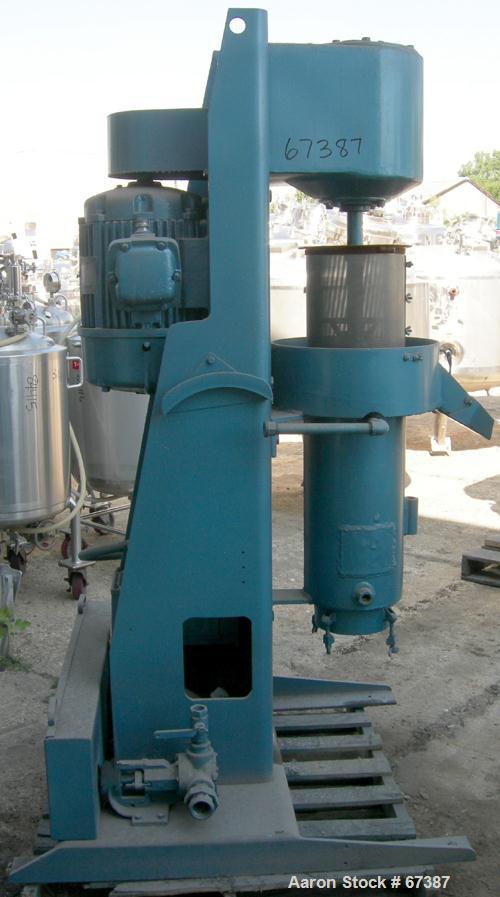 USED:Chicago Boiler "red head" sand mill, model 8P, carbon steel. Continuous duty, 10" grinding chamber, open mill, jacketed tube. Driven by a 15 hp, 3/60/230/460 volt 1770 rpm XP motor. Nominal capa...