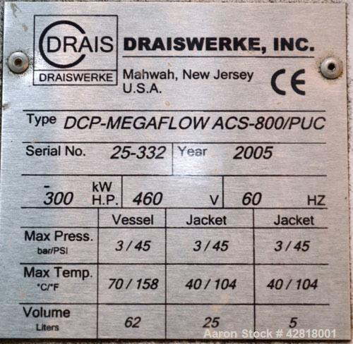 Used- Stainless Steel Draisewerke Perl Mill, Model DCP-MEGAFLOW ACS-800/PUC