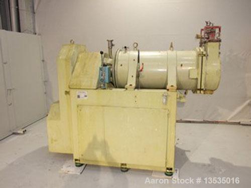 Used Dyno-Mill KD200 C Bead Mill. Stainless steel, jacketed, 53 gallons (200 liters) capacity, chamber size 19" diameter x 43" length (480 x 1100 mm). 75 hp, 220/380V, 1445 rpm drive. Hydraulic coupl...