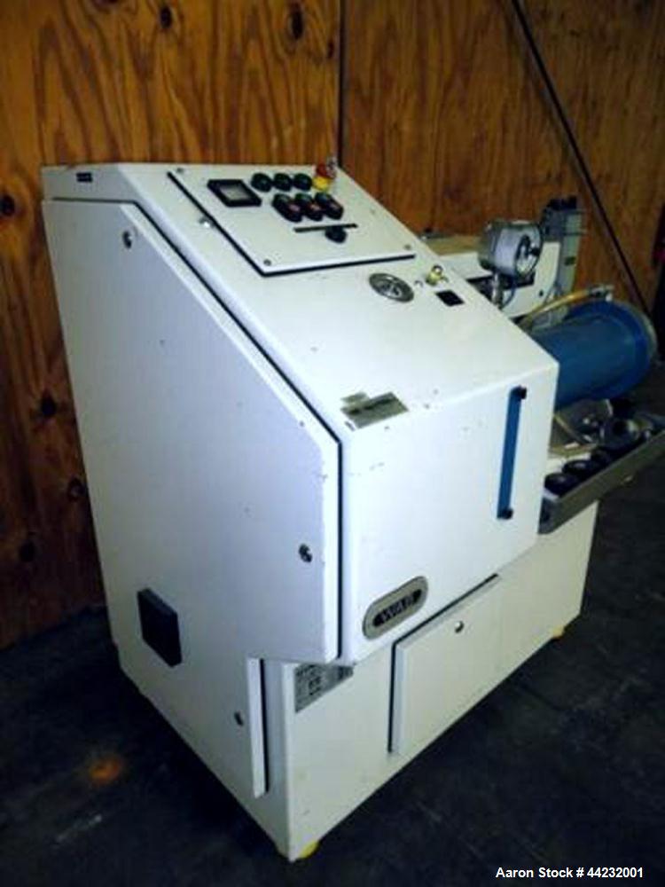 Used WAB Horizontal Dyno Mill (Dispersion Media Mill), Model KD6, Stainless steel contacts. Production is approximately 20-150 kg per hour, Grinding container is approximately 6 liters, 15kw, 3/60/48...