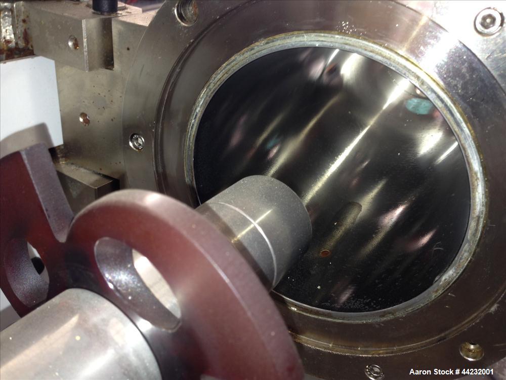 Used WAB Horizontal Dyno Mill (Dispersion Media Mill), Model KD6, Stainless steel contacts. Production is approximately 20-150 kg per hour, Grinding container is approximately 6 liters, 15kw, 3/60/48...