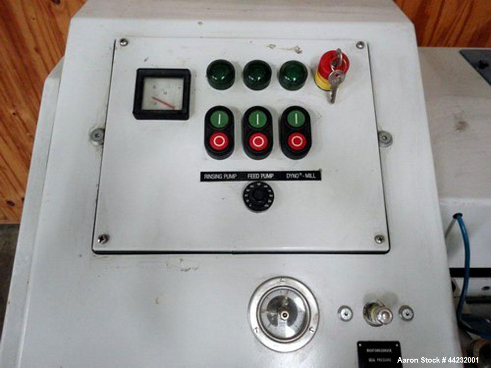 Used WAB Horizontal Dyno Mill (Dispersion Media Mill), Model KD6, Stainless steel contacts. Production is approximately 20-150 kg per hour, Grinding container is approximately 6 liters, 15kw, 3/60/48...