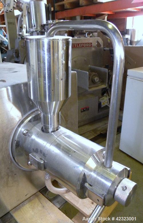 Used Eiger Machinery Mini Motor Media Mill, model MKII-M250-VSE-EXP, 304 stainless steel. Horizontal jacketed chamber approximately 2’’ diameter x 6’’ long. Sample size 50-120 mls, bead charge 20-40 ...