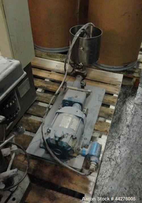 Used Eiger Pilot Horizontal Media Mill, Model Pilot Mill 0.75. Electrics 3/60/230V. Internal capacity is 0.75 liters. Includes feed pump driven by a 0.5HP motor. Integral control panel includes start...