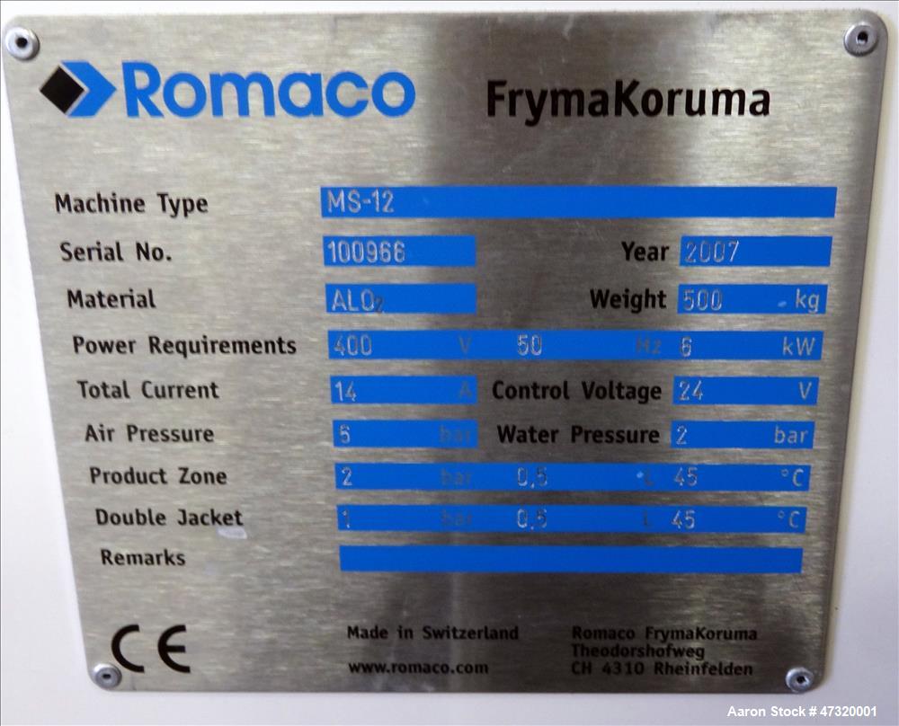 Used Romaco Fryma Koruma Coball Annular Gap Bead Mill, Model MS 12.