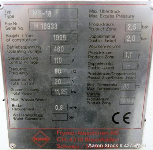 Used Fryma CoBall Annular Gap Bead Mill, Model MS-18