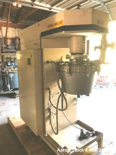 Used Fryma Coball Mill, Model MS-50. High performance annular gap bead mill for sub-micron milling. Capacity: 4 m3/hr. Capacity size 3 gallon(11.4 liter). Capacity range approximately: 150-1000kg/hr....
