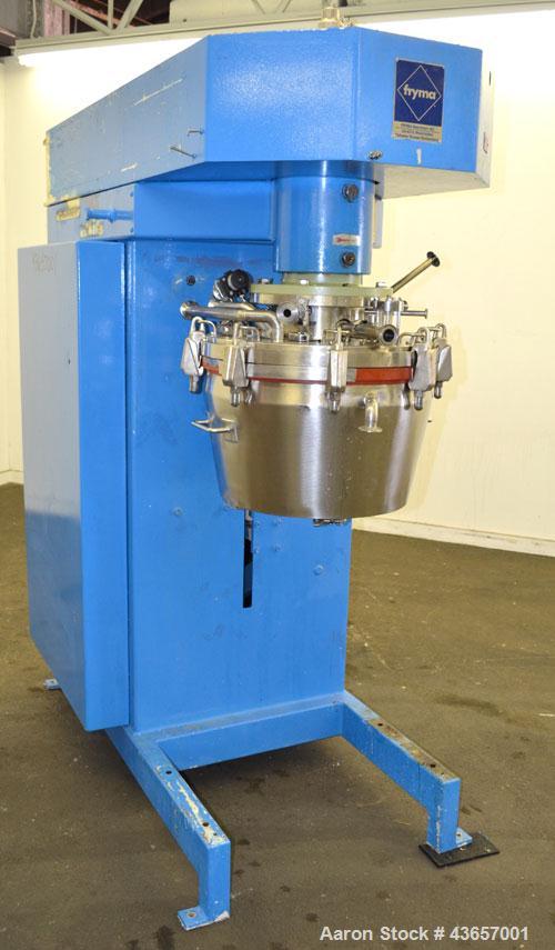 Used Fryma CoBall Annular Gap Bead Mill, Model MS-50. 316 Stainless steel product contact areas. Jacketed bowl, grinding volume 8 liter (2.11 gallon). Jacket rated 3 bar (43.5 psi). Approximate throu...