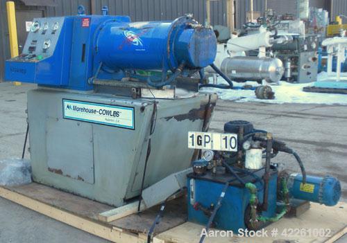 Used Morehose Cowles Zinger Horizontal Media Mill, Model LV-40F, 304 Stainless Steel. Approximately 11" diameter x 28" long stainless steel jacketed telescoping chamber, 10 gallon empty volume. Carbo...