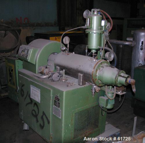 USED: Netzsch mill, type size 25. 316 stainless steel construction (VA1.4571). Barrel 10" diameter x 26" long, working capacity 6.6 gallon (25 liter). Throughput rate gallon/hour 13-130 (liter/hour 5...