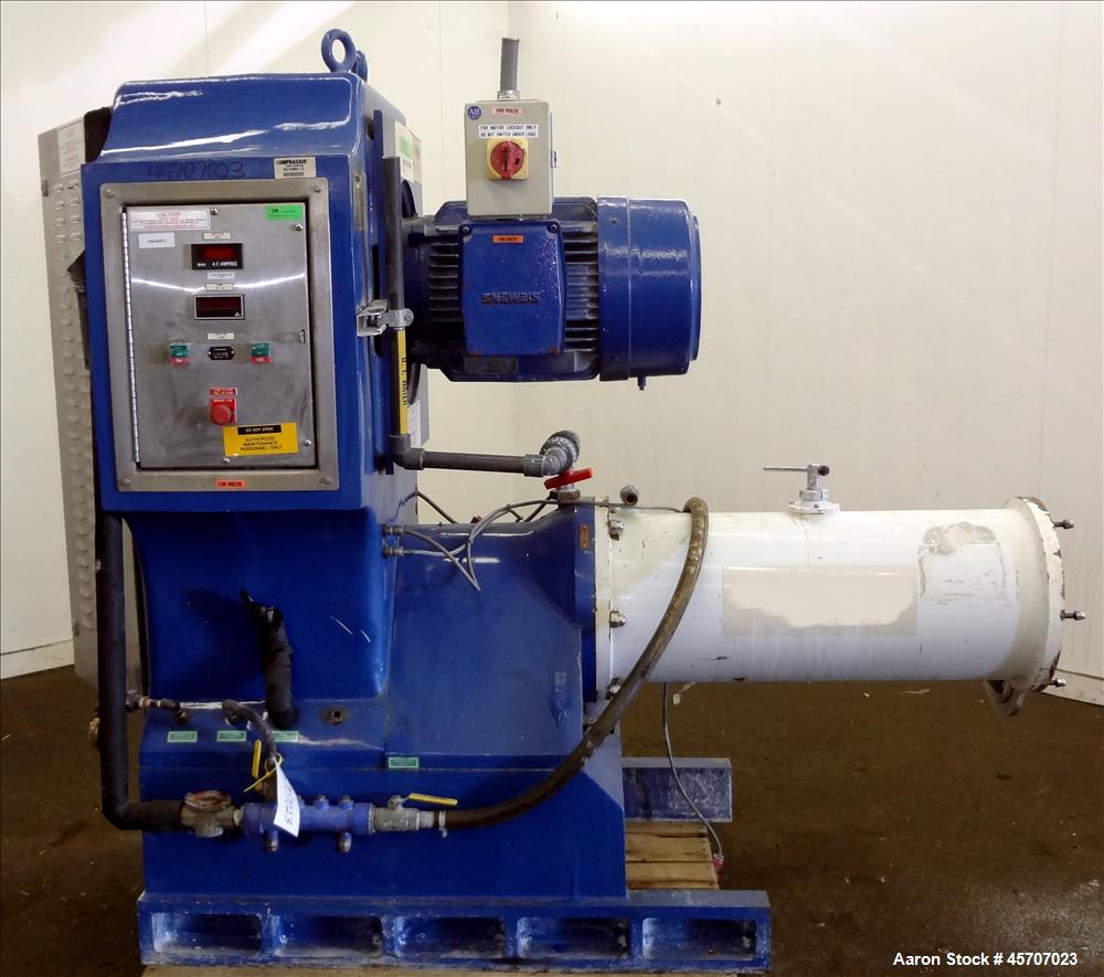 Used Netzsch Horizontal Media Mill, Model LMC60(E), Carbon Steel Jacketed Chamber, Porcelain Lined. Capacity 49.5 liters. Chamber approximately 11-3/4" diameter x 36" long with disc type agitator wit...