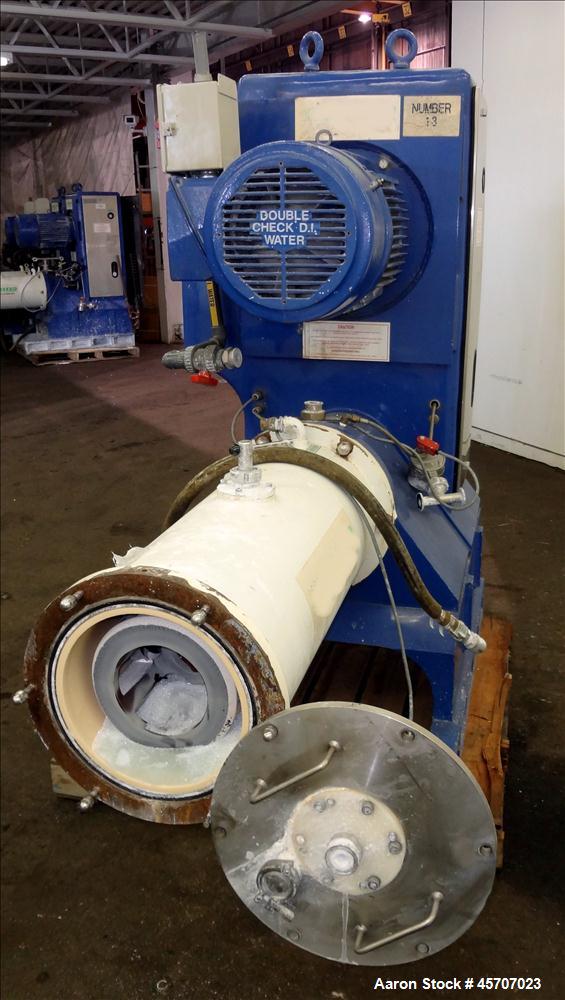 Used Netzsch Horizontal Media Mill, Model LMC60(E), Carbon Steel Jacketed Chamber, Porcelain Lined. Capacity 49.5 liters. Chamber approximately 11-3/4" diameter x 36" long with disc type agitator wit...