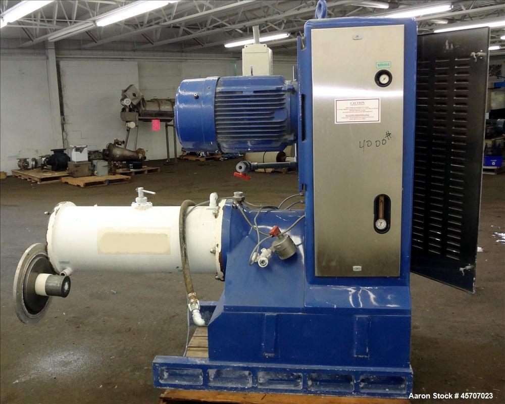 Used Netzsch Horizontal Media Mill, Model LMC60(E), Carbon Steel Jacketed Chamber, Porcelain Lined. Capacity 49.5 liters. Chamber approximately 11-3/4" diameter x 36" long with disc type agitator wit...