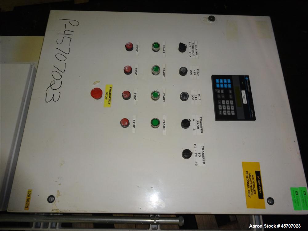 Used Netzsch Horizontal Media Mill, Model LMC60(E), Carbon Steel Jacketed Chamber, Porcelain Lined. Capacity 49.5 liters. Chamber approximately 11-3/4" diameter x 36" long with disc type agitator wit...