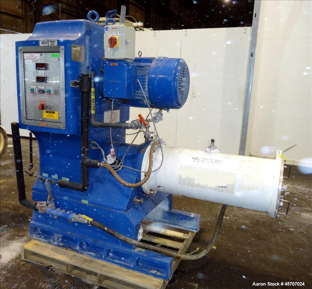 Used Netzsch Horizontal Media Mill, Model LMC60(E), Carbon Steel Jacketed Chamber, Porcelain Lined. Capacity 49.5 liters. Chamber approximately 11-3/4" diameter x 36" long with disc type agitator wit...