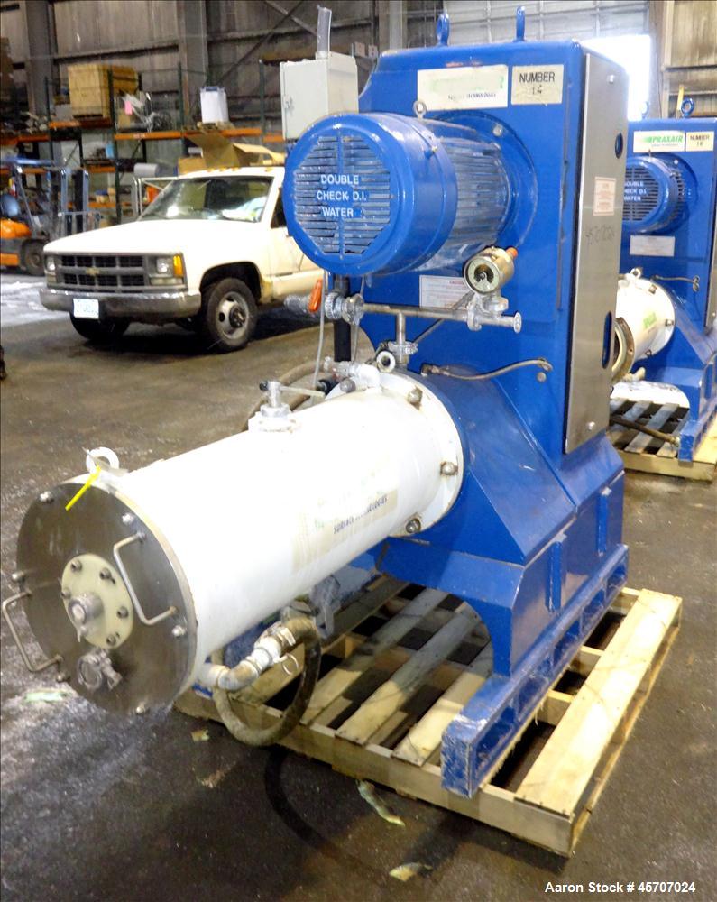 Used Netzsch Horizontal Media Mill, Model LMC60(E), Carbon Steel Jacketed Chamber, Porcelain Lined. Capacity 49.5 liters. Chamber approximately 11-3/4" diameter x 36" long with disc type agitator wit...