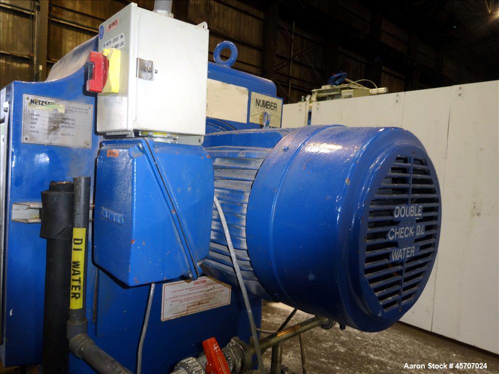 Used Netzsch Horizontal Media Mill, Model LMC60(E), Carbon Steel Jacketed Chamber, Porcelain Lined. Capacity 49.5 liters. Chamber approximately 11-3/4" diameter x 36" long with disc type agitator wit...
