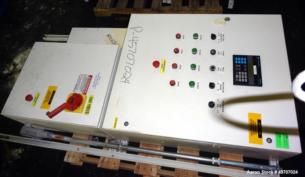 Used Netzsch Horizontal Media Mill, Model LMC60(E), Carbon Steel Jacketed Chamber, Porcelain Lined. Capacity 49.5 liters. Chamber approximately 11-3/4" diameter x 36" long with disc type agitator wit...
