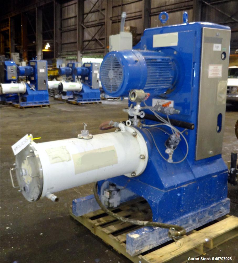 Used Netzsch Horizontal Media Mill, Model LMC60(E), Carbon Steel Jacketed Chamber, Porcelain Lined. Capacity 49.5 liters. Chamber approximately 11-3/4" diameter x 36" long with disc type agitator wit...