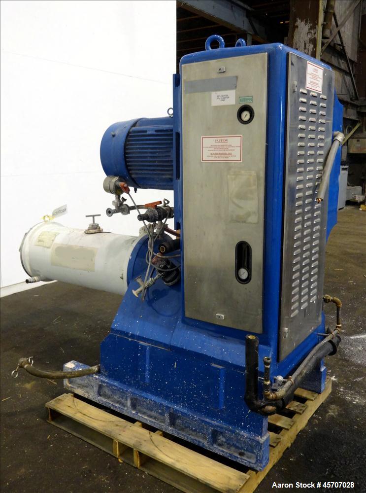 Used Netzsch Horizontal Media Mill, Model LMC60(E), Carbon Steel Jacketed Chamber, Porcelain Lined. Capacity 49.5 liters. Chamber approximately 11-3/4" diameter x 36" long with disc type agitator wit...